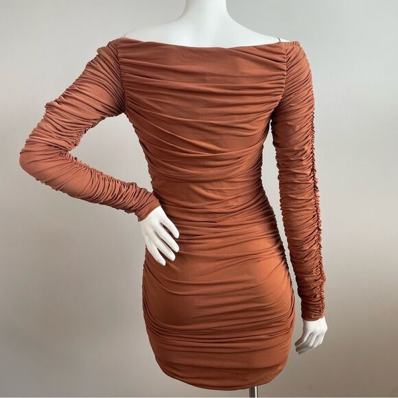 NWT REVOLVE x MICHAEL COSTELLO Terra Cotta Ana Mini Dress Ruched Bodycon - Picture 3 of 12